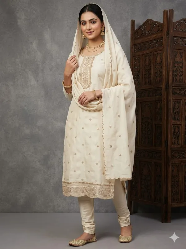 White_Vichitra_Silk_Dress_For_Women