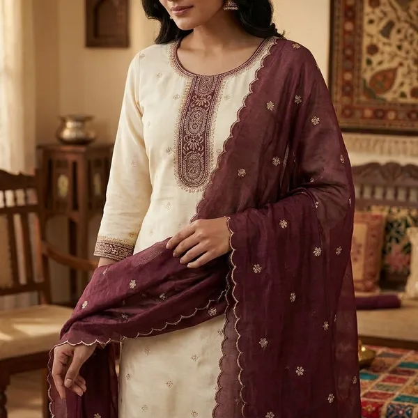 White_&_Onion_Pink_Vichitra_Silk_Suit_Set_For_Women
