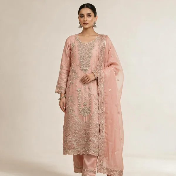 Peach_Chiffon_Straight_Embroidered_Suit_Set_For_Women