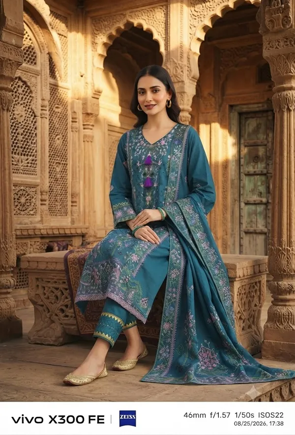 Teal_Pure_Cotton_Straight_Printed_Kurta_Set_For_Women