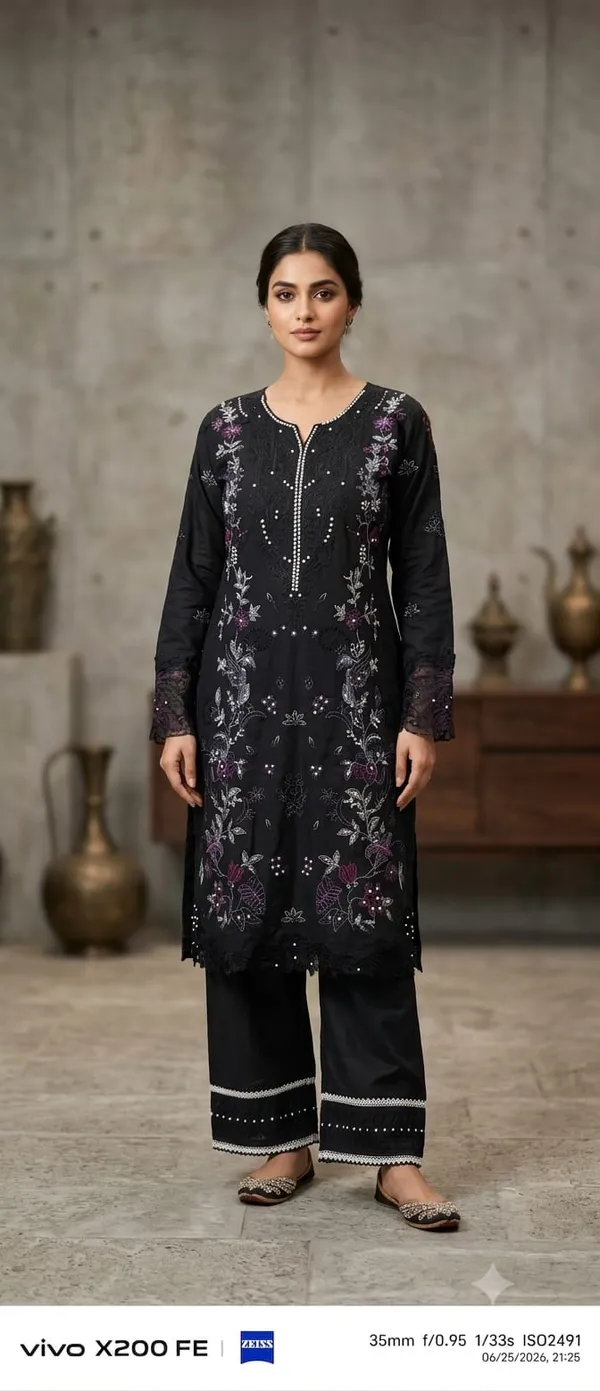 Black_Pure_Cotton_Straight_Embroidered_Kurta_Set_For_Women
