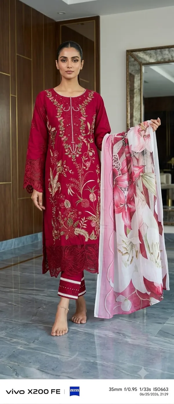 Maroon_Pure_Cotton_Straight_Embroidered_Kurta_Set_For_Women