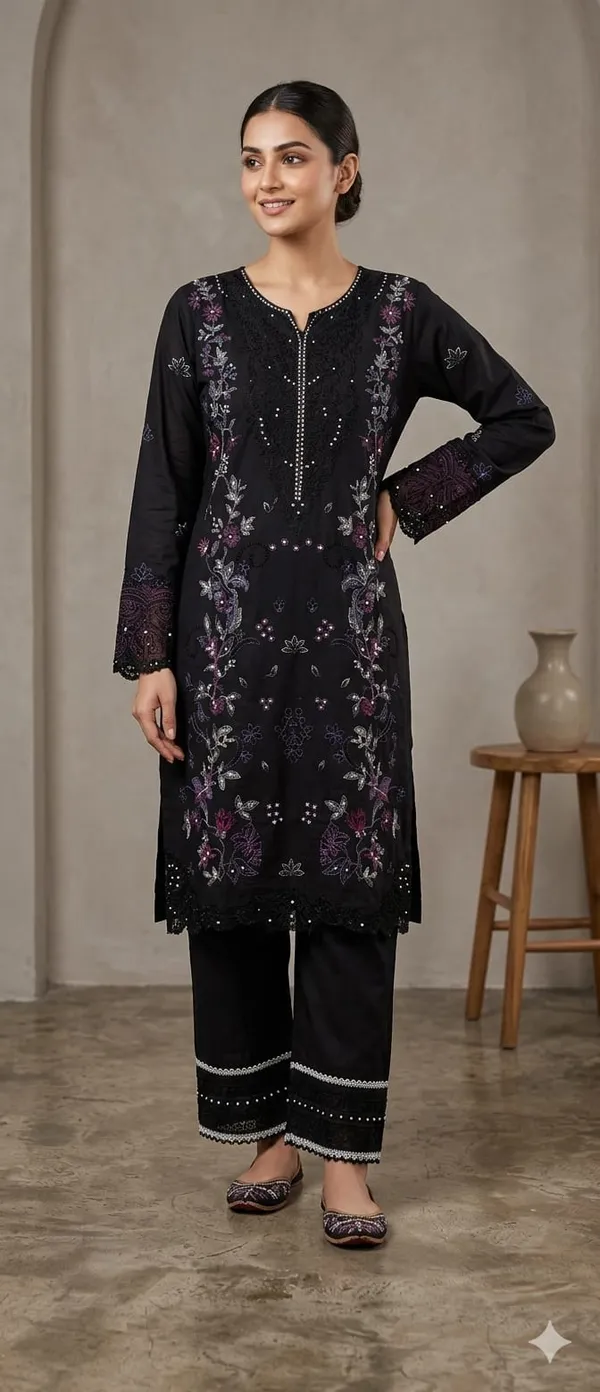Black_Pure_Cotton_Straight_Embroidered_Kurta_Set_For_Women