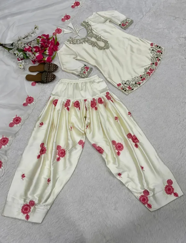 White_Polyester_Cotton_Farshi_Embroidered_Kurta_Salwar_Set_For_Women