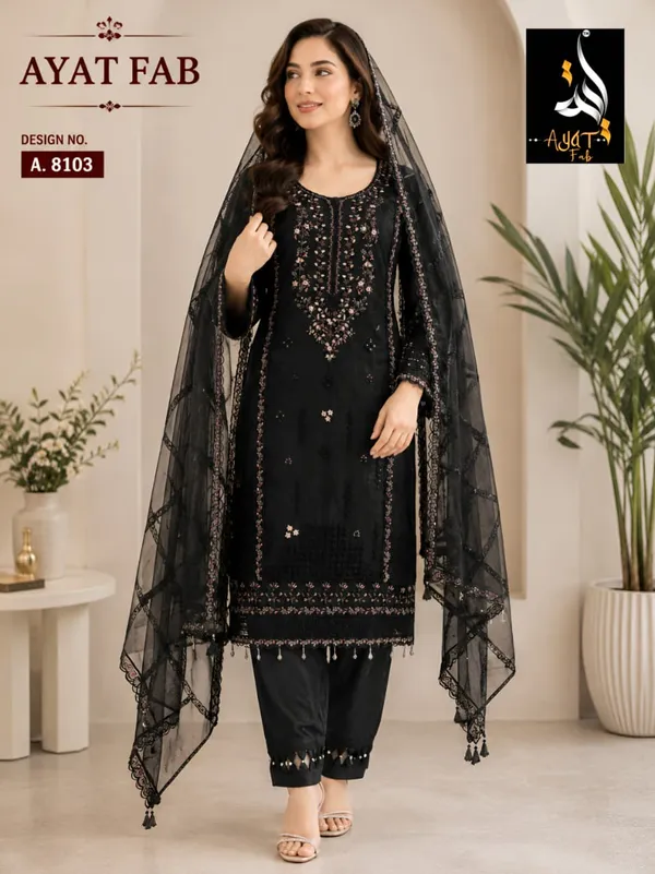 Black_Organza_Straight_Embroidered_Kurta_Set_For_Women