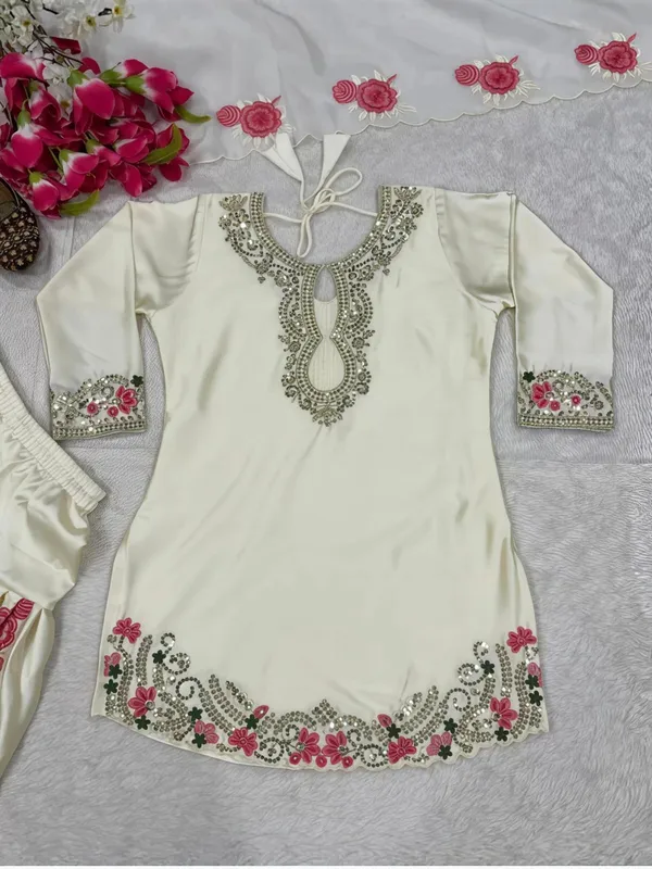 White_Polyester_Cotton_Farshi_Embroidered_Kurta_Salwar_Set_For_Women