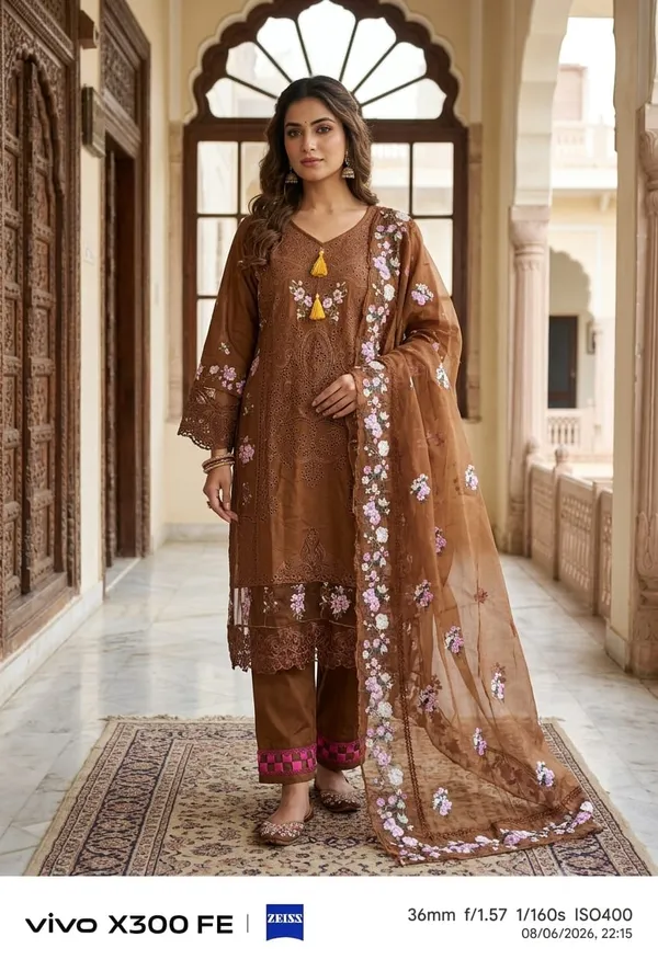 Brown_Pure_Cotton_Embroidered_Kurta_Set_With_Dupatta_For_Women