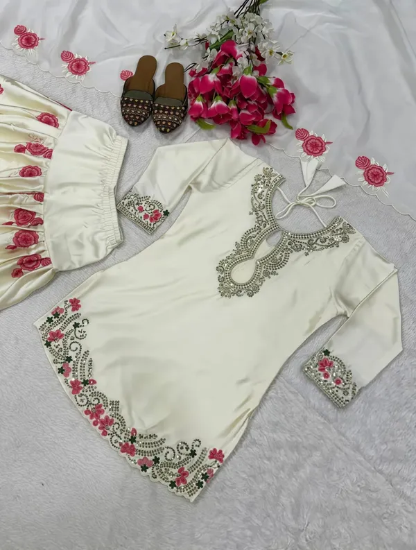 White_Polyester_Cotton_Farshi_Embroidered_Kurta_Salwar_Set_For_Women