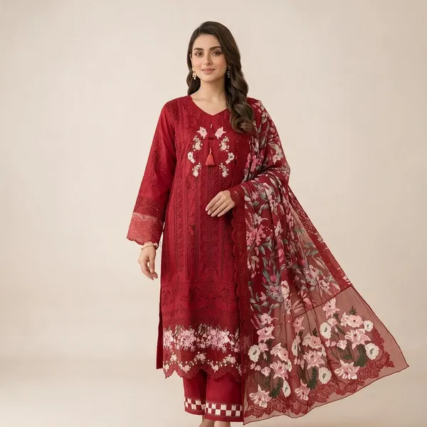 Maroon_Pure_Cotton_Straight_Embroidered_Kurta_Set_With_Dupatta_For_Women