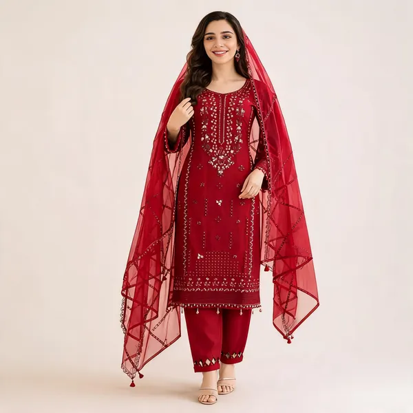 Maroon_Organza_Straight_Embroidered_Kurta_Set_For_Women