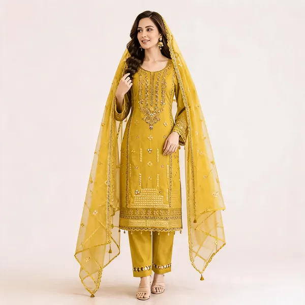 Yellow_Organza_Straight_Embroidered_Kurta_Set_For_Women