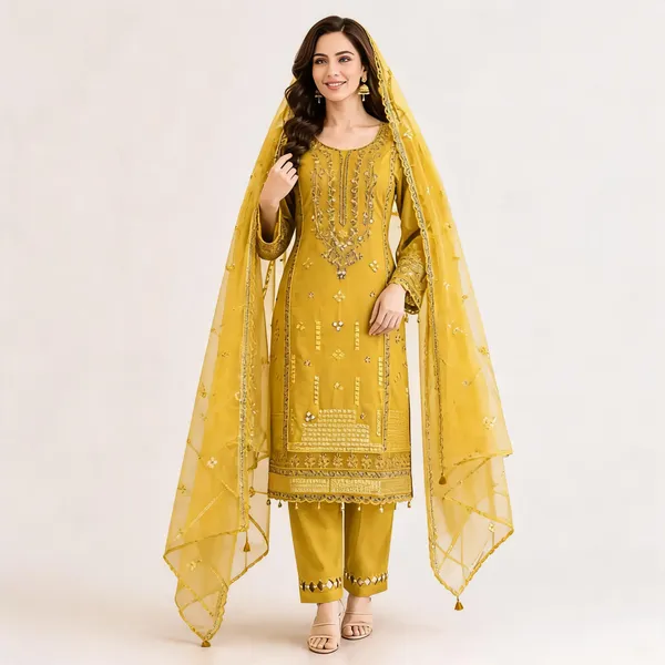 Yellow_Organza_Straight_Embroidered_Kurta_Set_For_Women