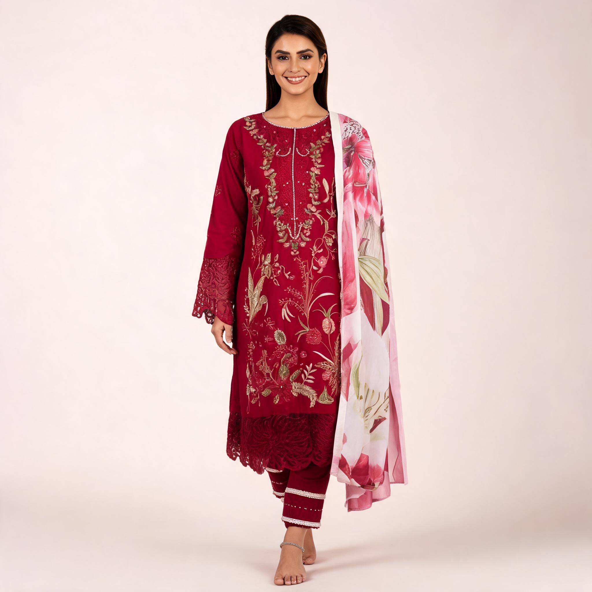 Maroon_Pure_Cotton_Straight_Embroidered_Kurta_Set_For_Women