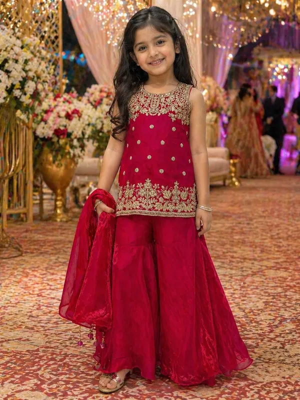 Red_Embroidered_Traditional_Sharara_Set_Girls
