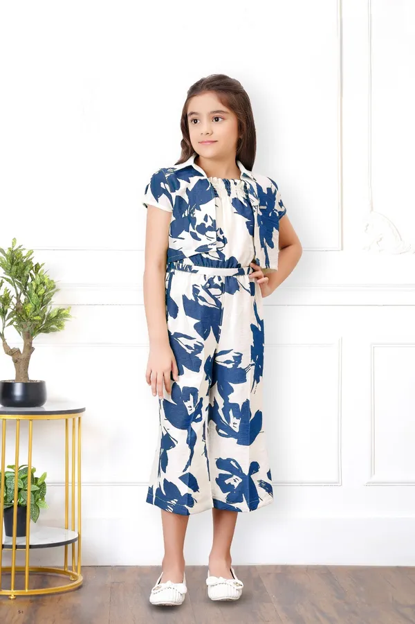 Blue_White_Floral_Print_Co_Ord_Set_With_Belt_Girls