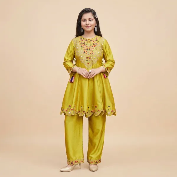 Yellow_Embroidered_Ethnic_Anarkali_Suit_Set_Girls