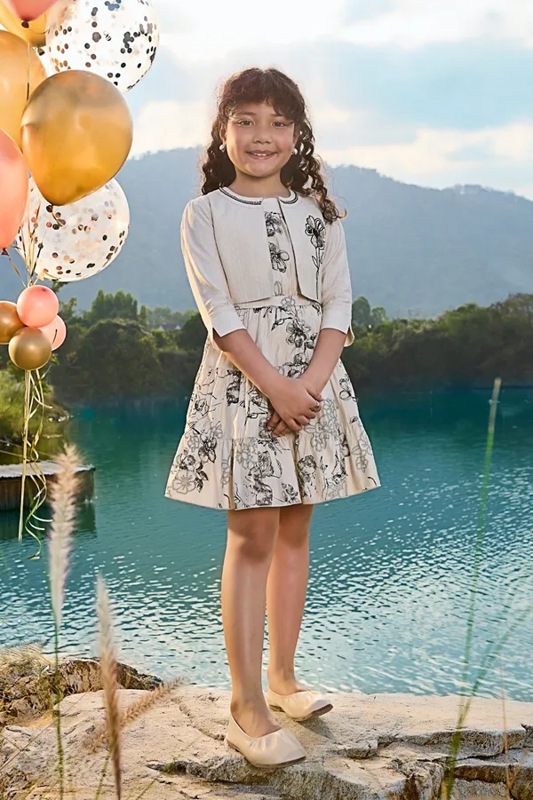 Beige_Floral_Printed_Dress_With_Jacket_Girls