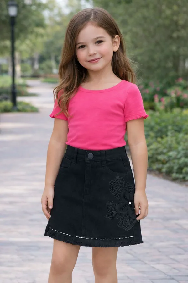 Black_Denim_Floral_Embroidered_Skirt_Girls
