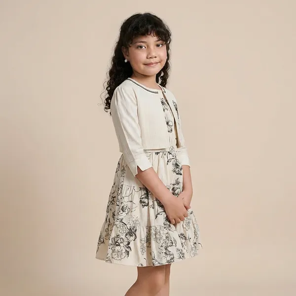 Beige_Floral_Printed_Dress_With_Jacket_Girls