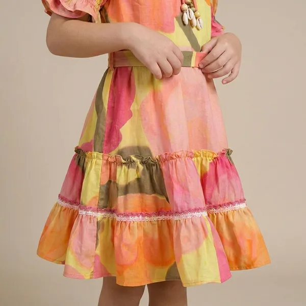 Multicolor_Checkered_Puff_Sleeve_Ruffle_Hem_Dress_Girls