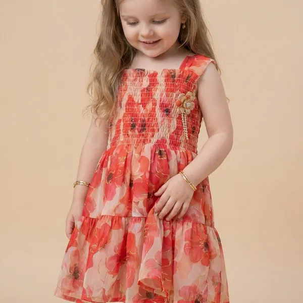 Red_Floral_Midi_Dress_With_Hat_Girls