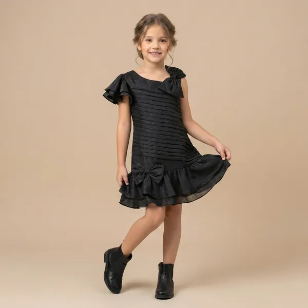 Black_Pleated_Ruffle_Sleeve_Bow_Party_Dress_Girls
