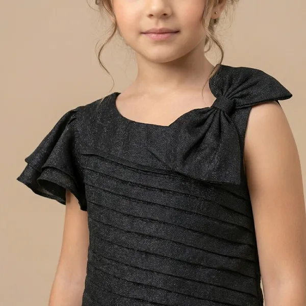 Black_Pleated_Ruffle_Sleeve_Bow_Party_Dress_Girls