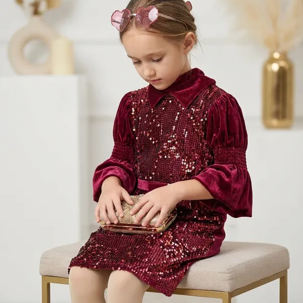 Maroon_Sequin_Puff_Sleeve_Party_Dress_Girls