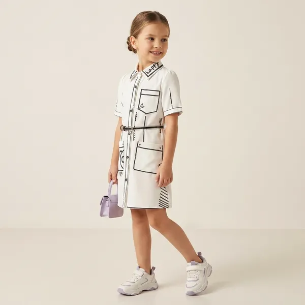 White_Outline_Design_Shirt_Dress_Girls