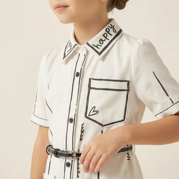 White_Outline_Design_Shirt_Dress_Girls