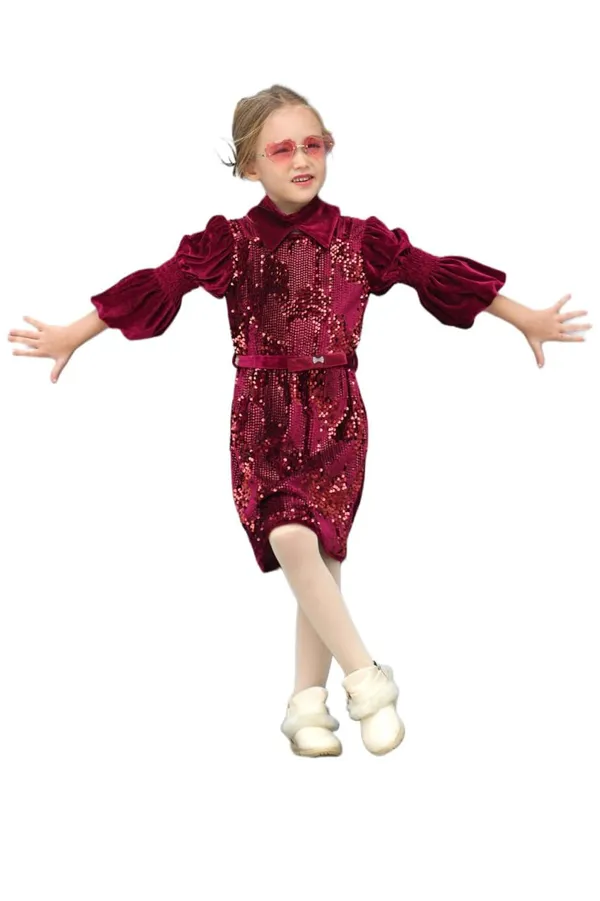 Maroon_Sequin_Puff_Sleeve_Party_Dress_Girls