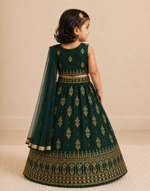 Royal_Green_&_Gold_Embroidered_Lehenga_Set_for_Baby_Girls