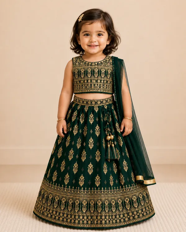Royal_Green_&_Gold_Embroidered_Lehenga_Set_for_Baby_Girls