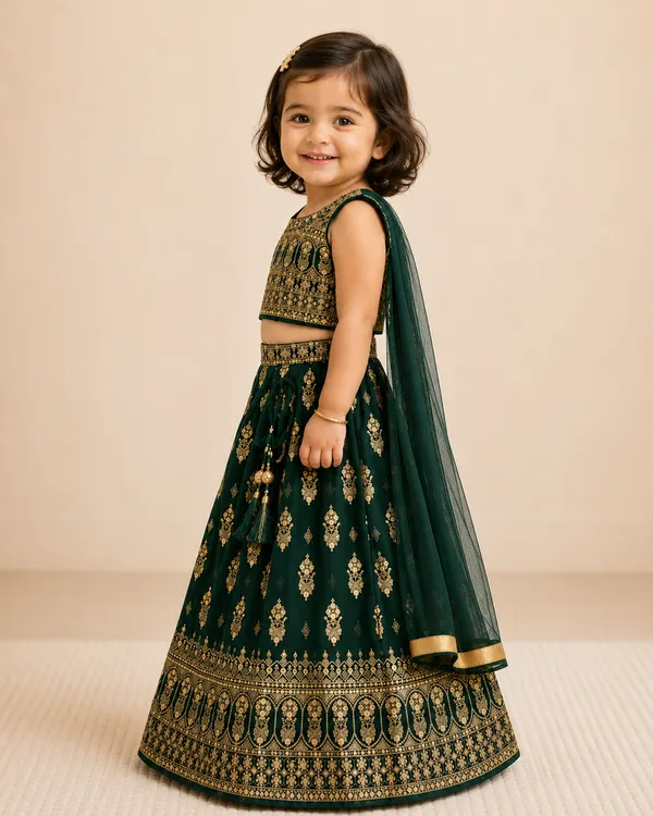 Royal_Green_&_Gold_Embroidered_Lehenga_Set_for_Baby_Girls