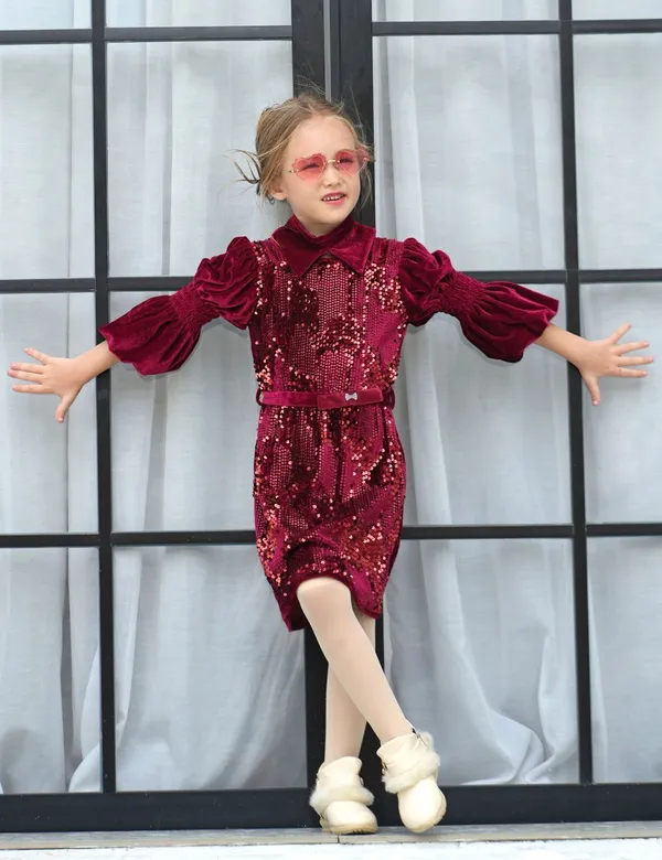 Maroon_Sequin_Puff_Sleeve_Party_Dress_Girls