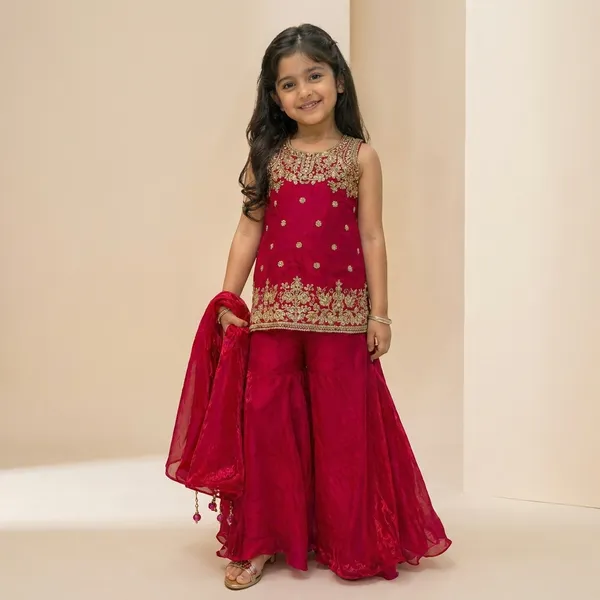 Red_Embroidered_Traditional_Sharara_Set_Girls