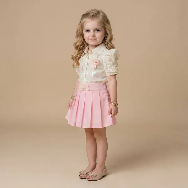 Pink_Pleated_Bow_Floral_Shirt_Skirt_Set_Girls