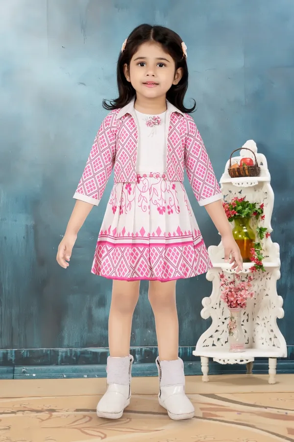Pink_Geometric_Print_Midi_Dress_With_Shrug_Girls