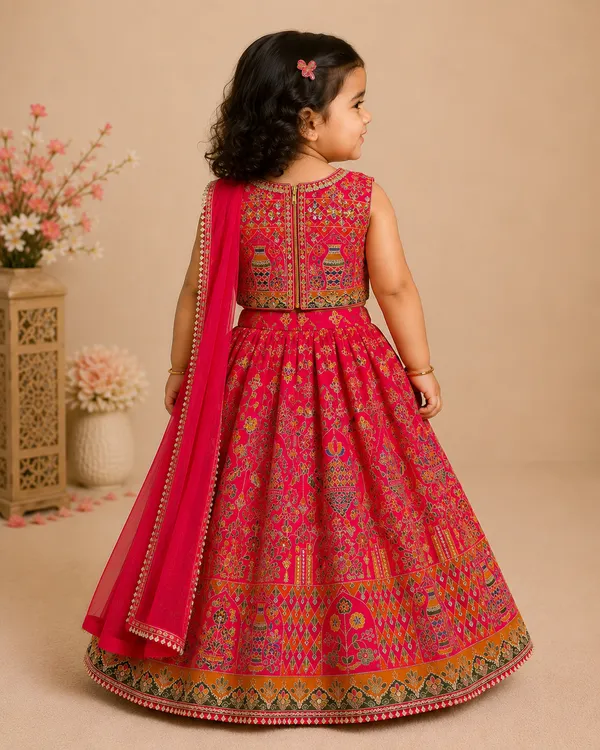 Vermilion_Royale_Reddish_Orange_Embroidered_Lehenga_Set_for_Baby_Girls