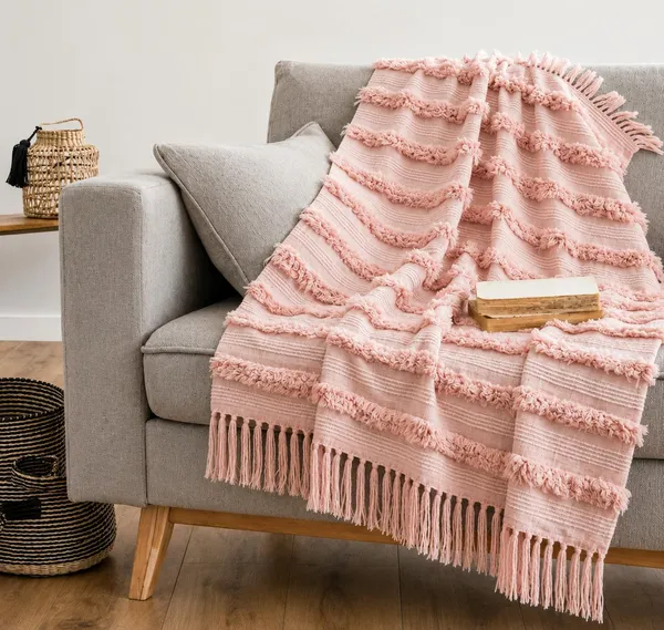 Pink_Premium_Cotton_Textured_Throw_Throw_Blanket_For_Home_Decor