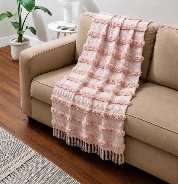 Pink_Premium_Cotton_Textured_Throw_Throw_Blanket_For_Home_Decor