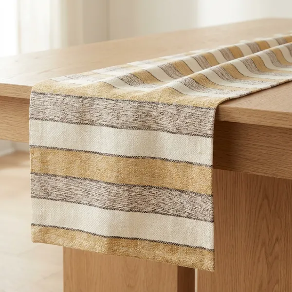 Beige_And_Brown_Premium_Cotton_Textured_Stripe_Table_Runner_For_Home_Decor