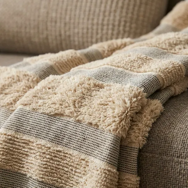 Cream_Premium_Cotton_Textured_Stripe_Throw_Blanket_For_Home_Decor