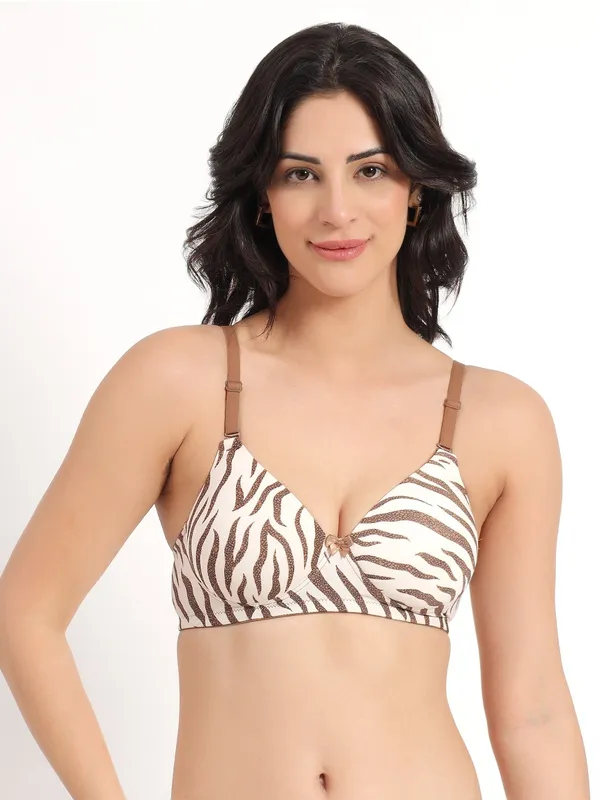 White_And_Brown_Cotton_Wireless_Bra_For_Women
