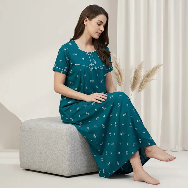 Turquoise_Blue_Cotton_Feeding_Nighty_For_Women