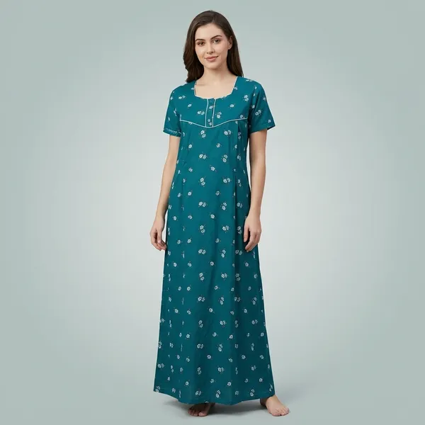 Turquoise_Blue_Cotton_Feeding_Nighty_For_Women