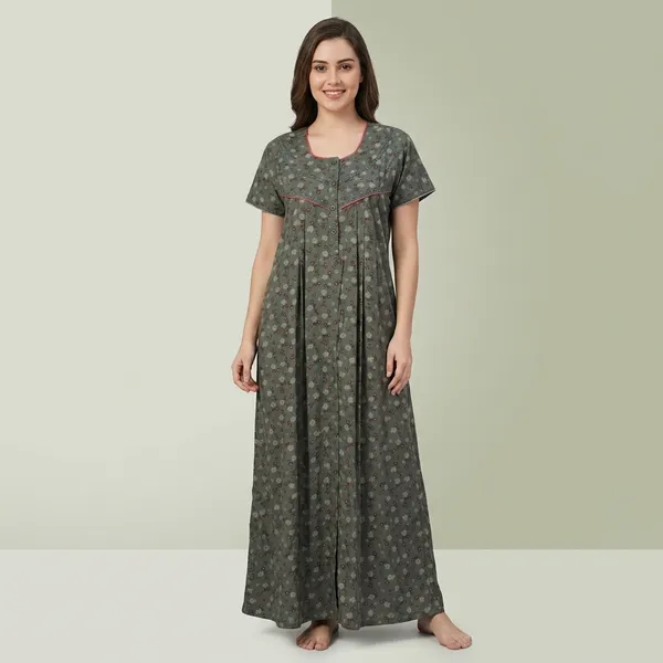 Olive_Grey_Cotton_Nightgown_For_Women