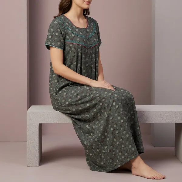 Olive_Grey_Cotton_Nightgown_For_Women