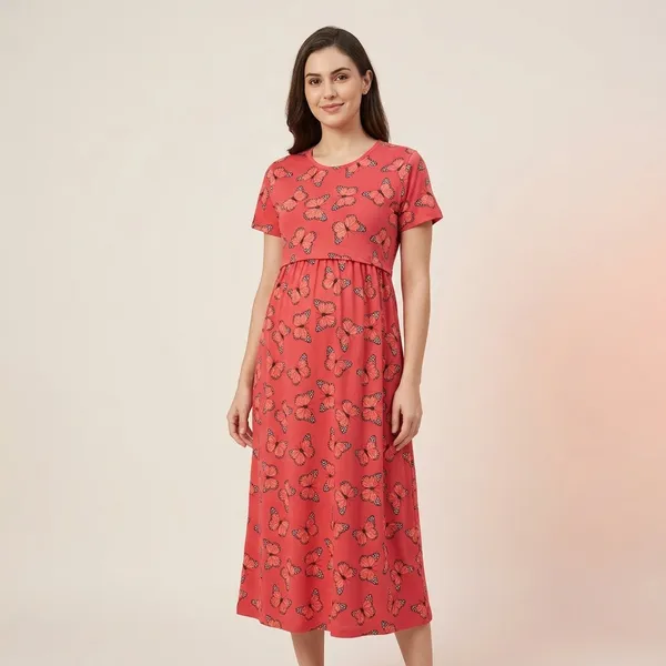 Red_Cotton_Nursing_Frock_For_Women
