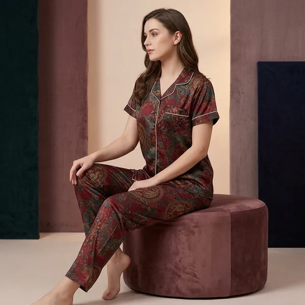 Maroon_Cotton_Pajama_Set_For_Women